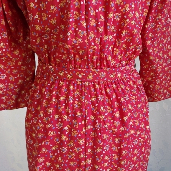 Madewell Floral Romper Shorts Retro V-Neck Tie Waist French Cottage Twee Red 4 - Picture 13 of 16